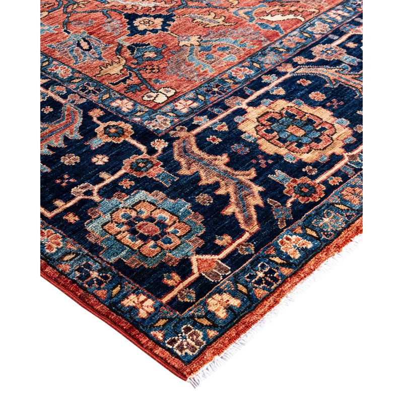Hand-Knotted Red Geometric Wool 8' x 10' Area Rug