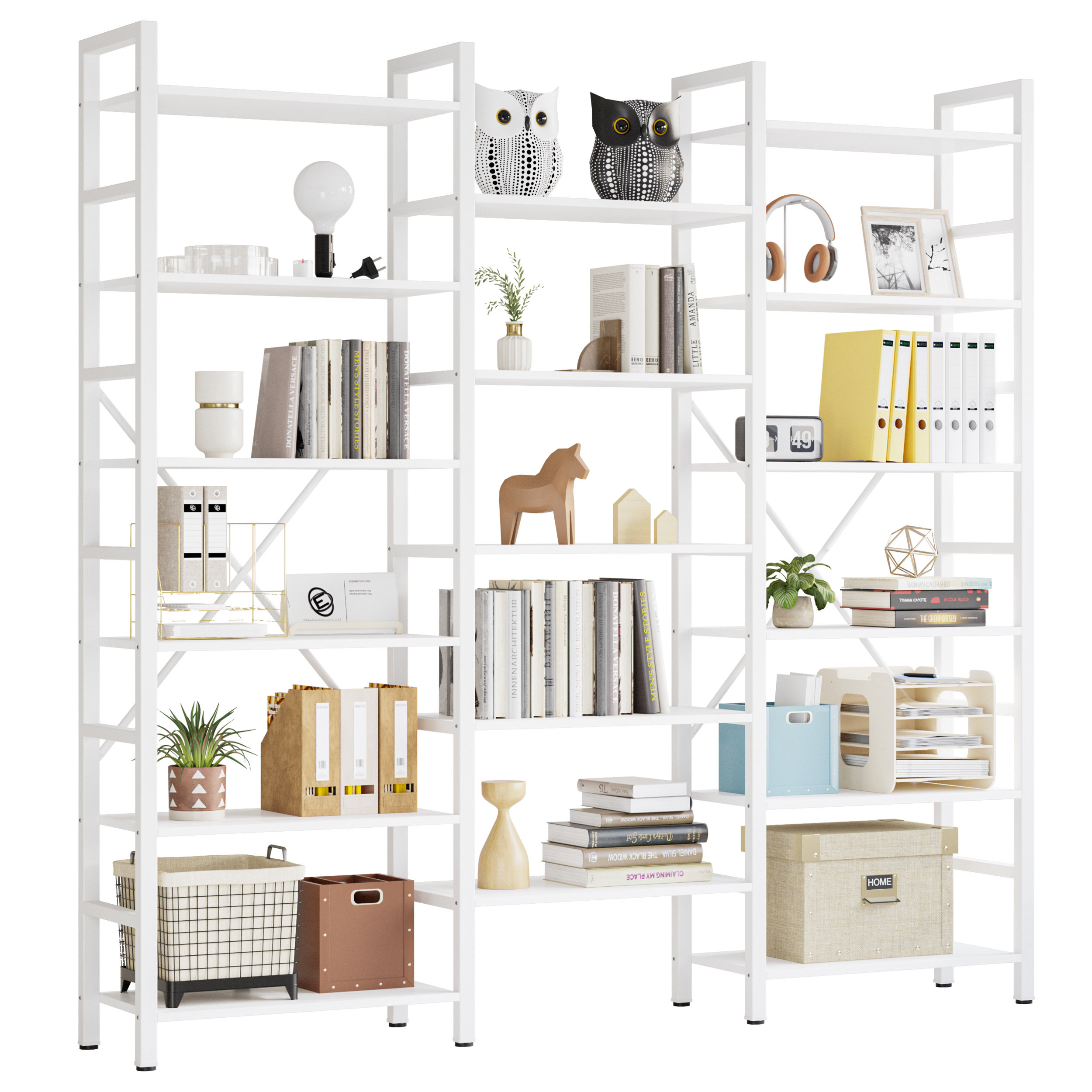 Maziah Bookcases And Bookshelves Triple Wide 5 Tiers Industrial Bookshelf, Large Etagere Bookshelf Open Display Shelves With Metal Frame For Living Room Bedroom Home Office