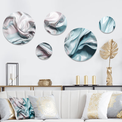 Pink Blue Dancing Colors III - Abstract Marble Metal Wall Décor