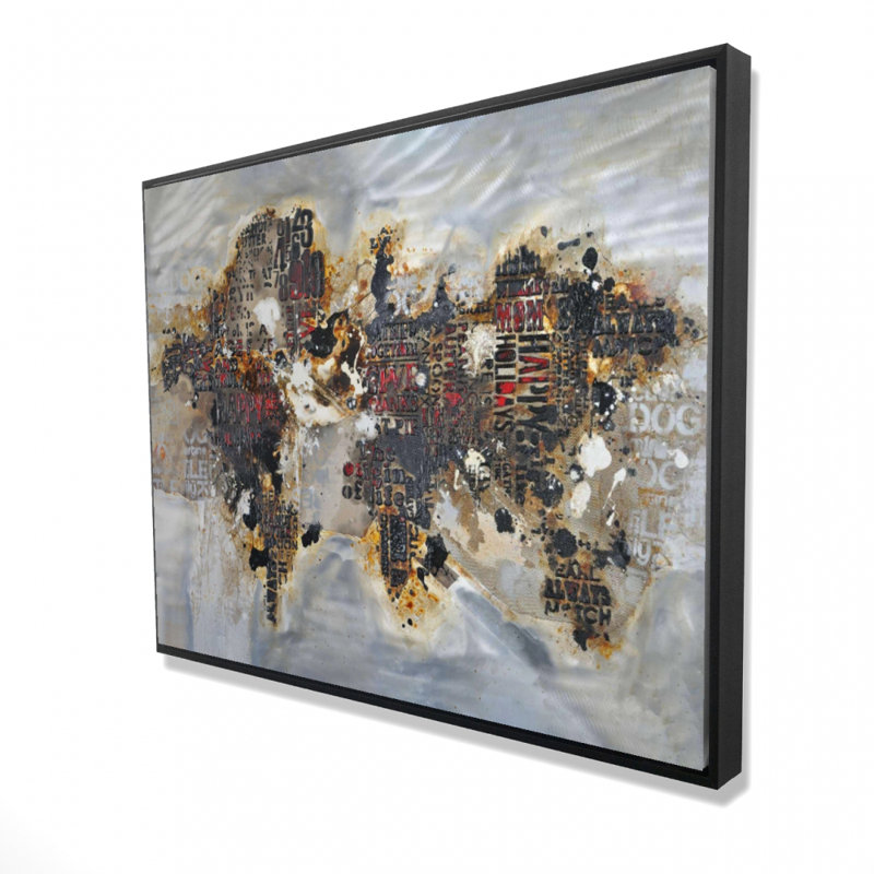 Carte du monde texturée avec impression typographique sur toile