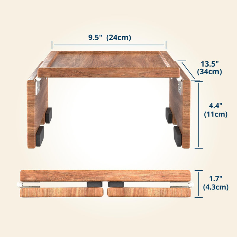 Sofa Arm Table Tray With Phone And Tablet Stand, Perfect Sofa Side Table For Living Room Comfort,(Acacia)