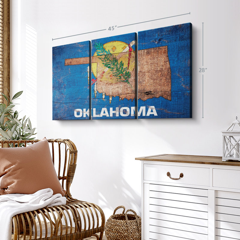 Carte "State Map Over Oklahoma Flag Canvas Print" sur, H 28 po x l 45 po x P 1,25 po