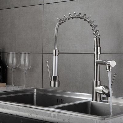 Robinet de cuisine rétractable à poignée simple avec douchette latérale