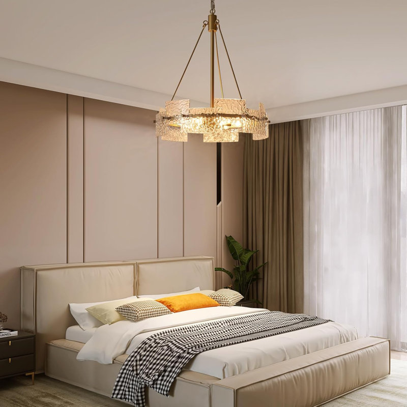 Modern Chandelier With Glass Shade, Adjustable Height, Dimmable 6-Light Fixture For Kitchen Island, Dining Room, Living Room, And Farmhouse Decor
