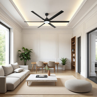 Ventilateur de plafond moderne 72 po avec lumière DEL, 6 pales en aluminium, moteur à courant continu, abat-jour en acrylique, télécommande pour le salon, la salle à manger ou la cuisine