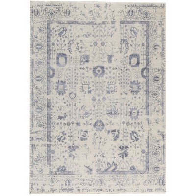 Tapis mauve et ivoire de haute qualité noué à la main