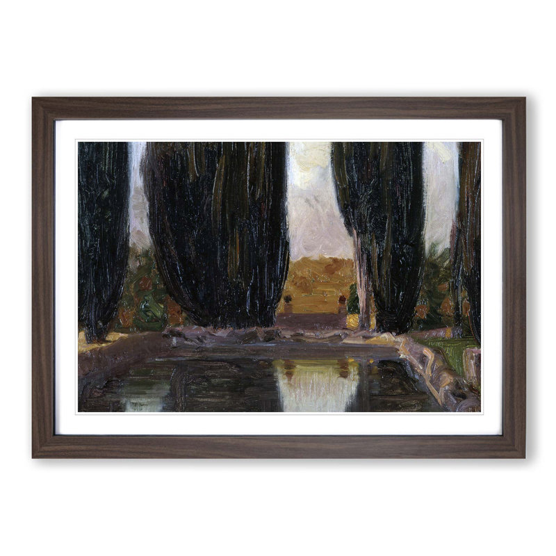 Cypresses by Fujishima Takeji - Picture Frame Painting Print, Walnut Framed, 48cm H x 65cm W x 2cm D