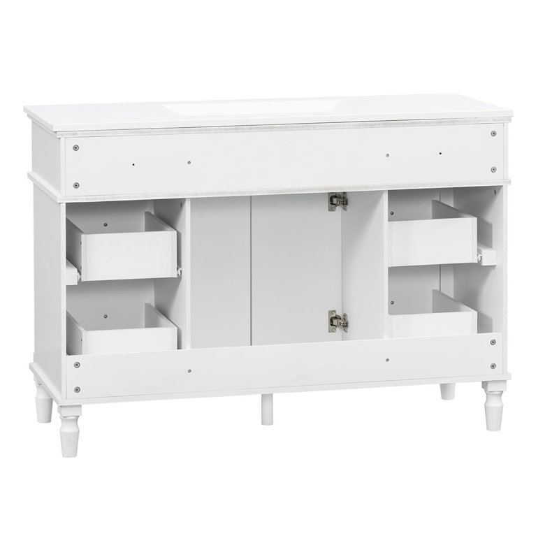 Freestanding Standard Free Standing Single Double Single Vanity Bathroom Vanity With Resin Top, White