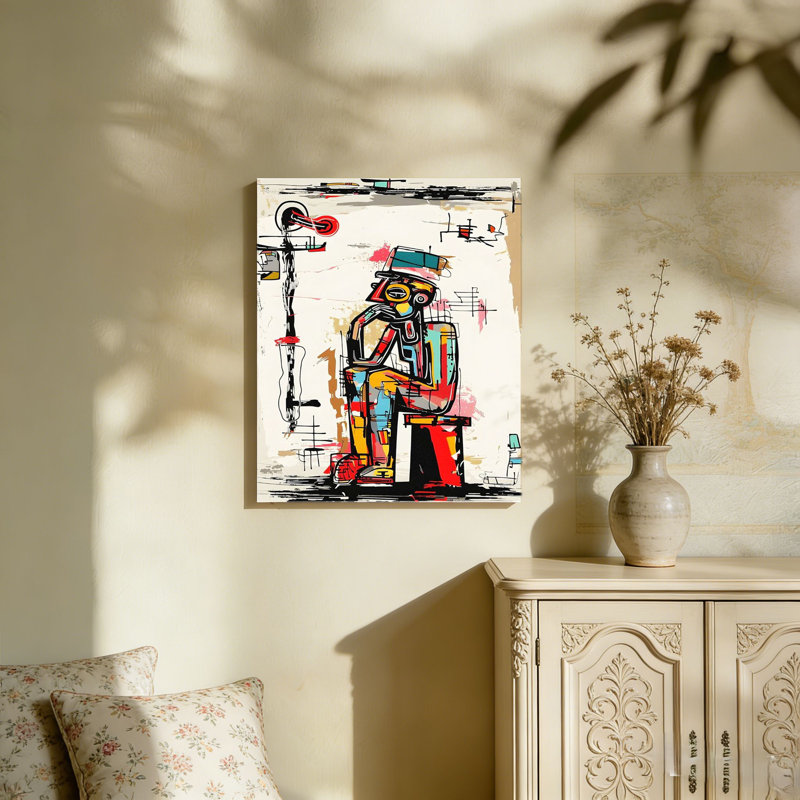 36 po x 24 po, décoration murale en toile beige à motif de robot de couleur beige