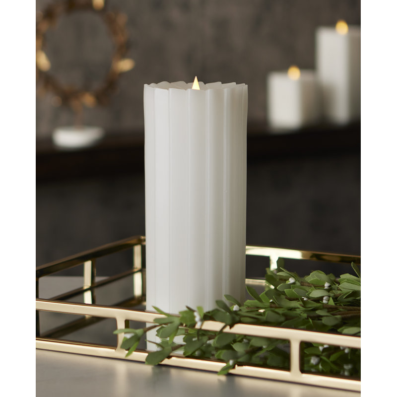 Sutton Real Wax Flickering Flameless Battery Powered LED Pillar Candle, 10" H x 4.25" W x 4.25" D, White