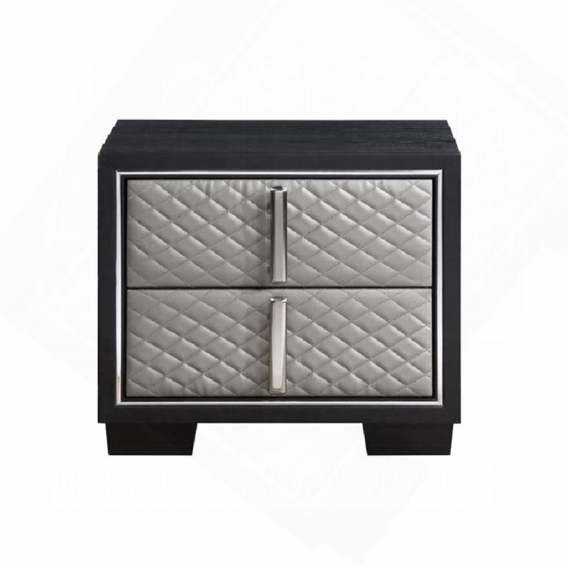 Silver And Black 2-Drawer Nightstand