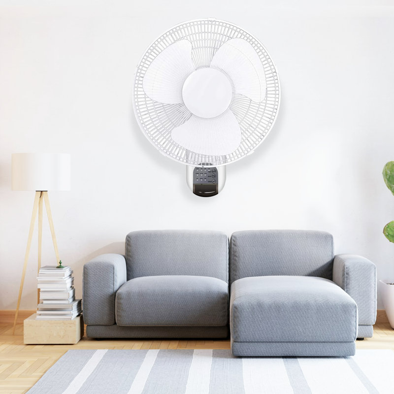 16 in. White Digital Wall Mount Fan with Remote Control 3-Oscillating Modes 3-Speed