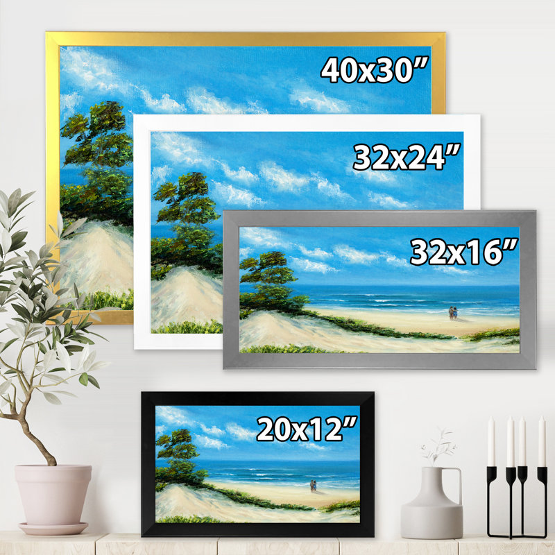 Couple à la plage - peinture sur toile, Cadre noir, H 30 po x l 40 po x 1,5 po