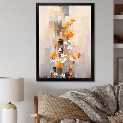 Fleurs de bouquet de coups de crayon orange gris sur toile
