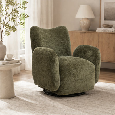  Fauteuil d'appoint pivotant moderne 33 po, chenille, fauteuil demi-tonneau rembourré à 360 °, vert