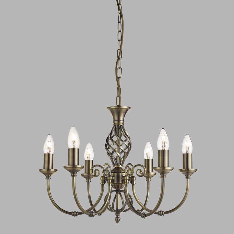 Plymouth 6 - Light Candle Style Chandelier, Antique Brass