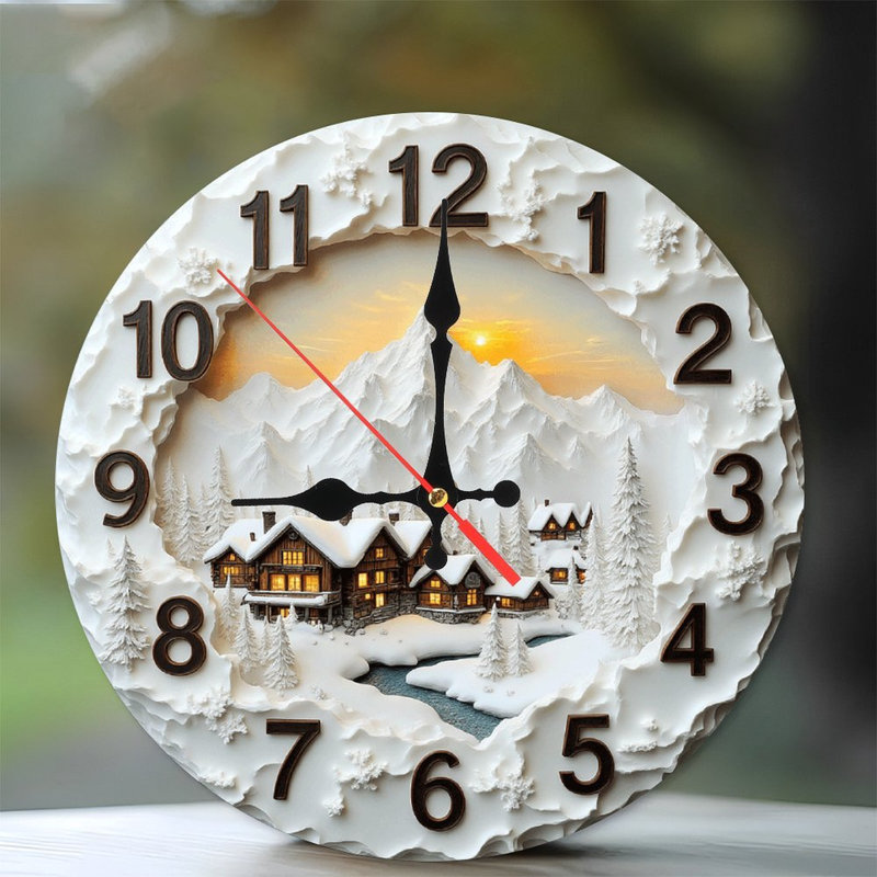 Winter Wonderland Mountain Cabin Clock