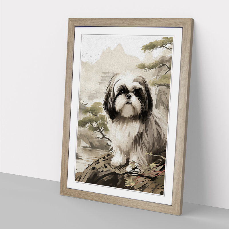 Shih Tzu Digital Art - Framed Print, Oak, 64cm H x 46cm W x 2cm D
