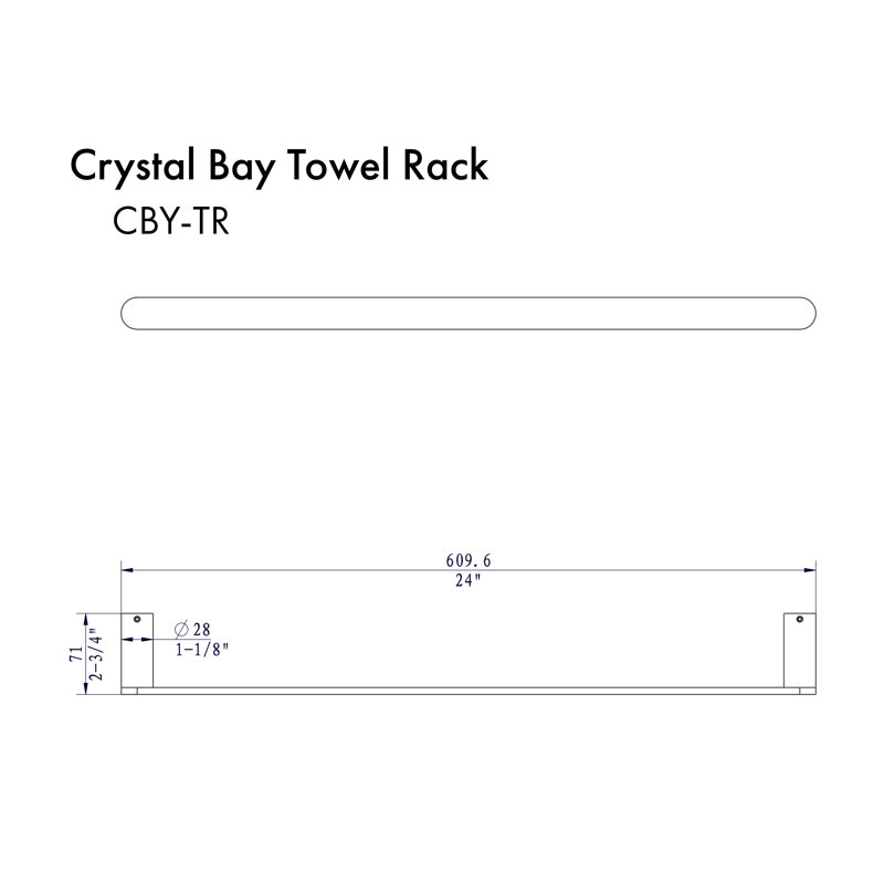 Crystal Bay 24" Wall Mounted Towel Bar, Brushed Nickel 