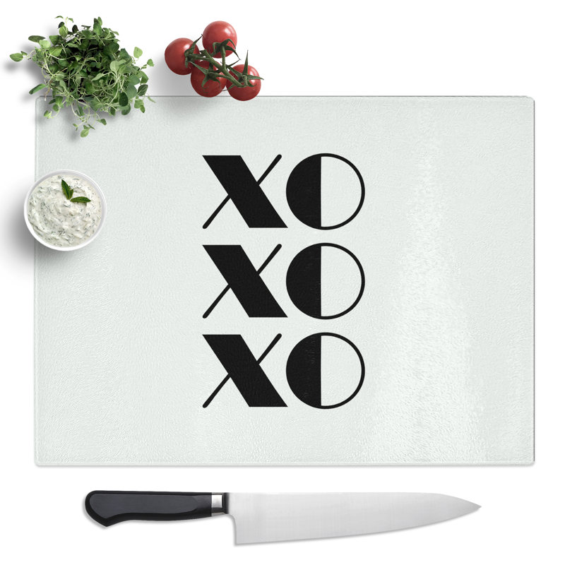 Kiss Hug Typography Quote  Glass Chopping Board