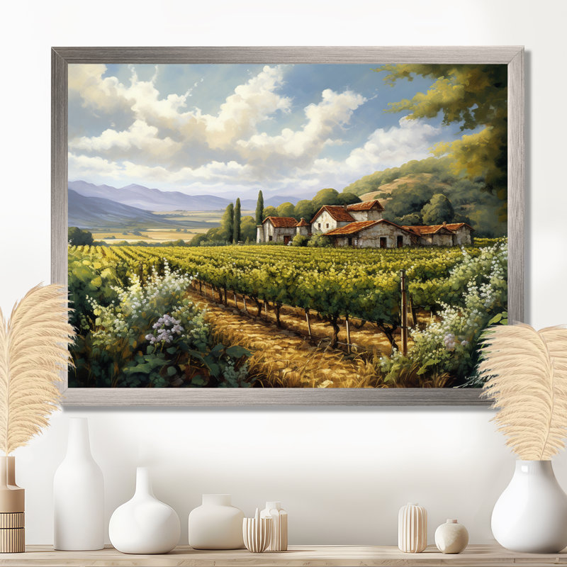 Vineyard Charm Landscape I - Vineyard Wall Art, Cadre simple argenté, H 34 po x l 44 po x P 1,5 po