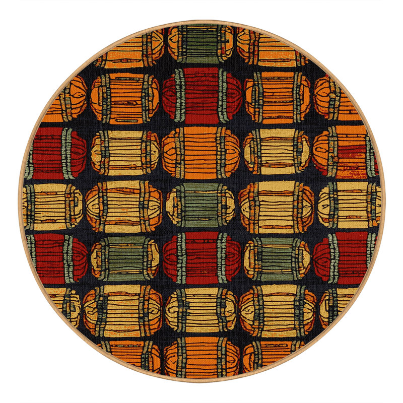Washable Tabla Music Area Rug, Round 8'