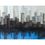 View of a Blue City - Framed Canvas for Home Decor