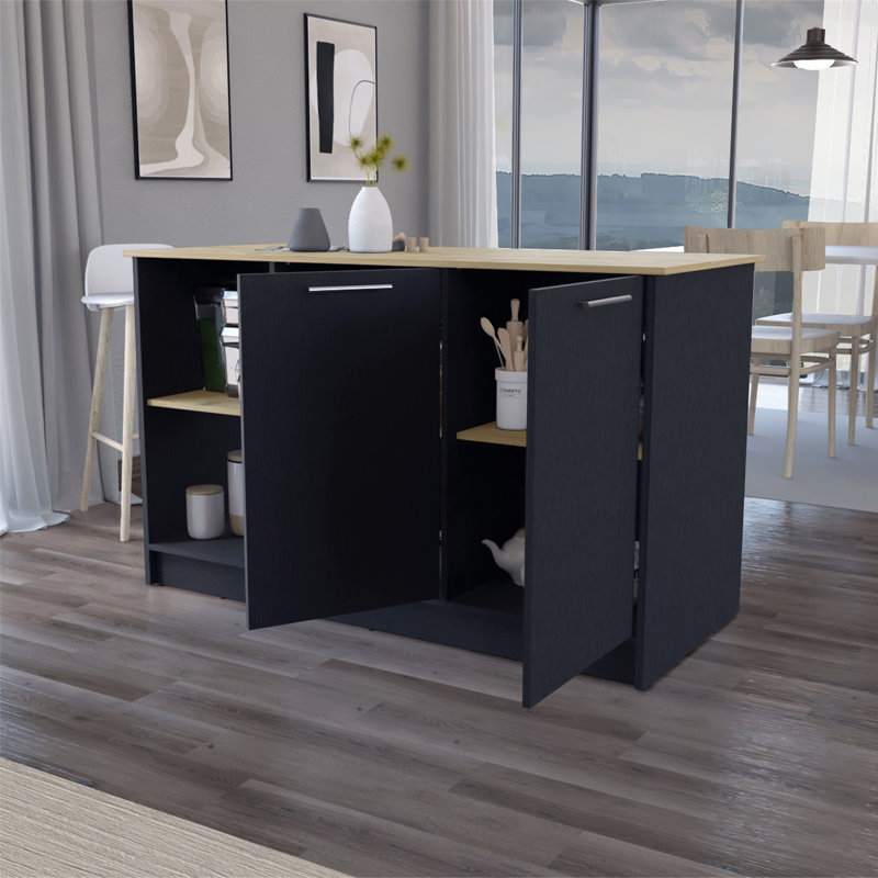 Îlot de cuisine polyvalent avec rangement abondant et espace de travail élégant pour une cuisson efficace, Naturel/noir