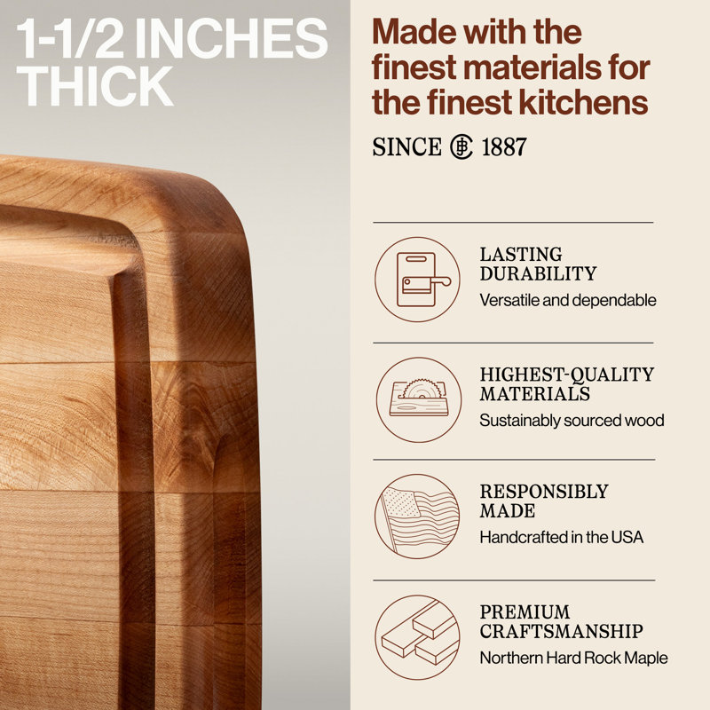 John Boos Chef's 1.5" Edge Grain Reversible Maple Wood Cutting Board with Groove, 14" W x 20" L