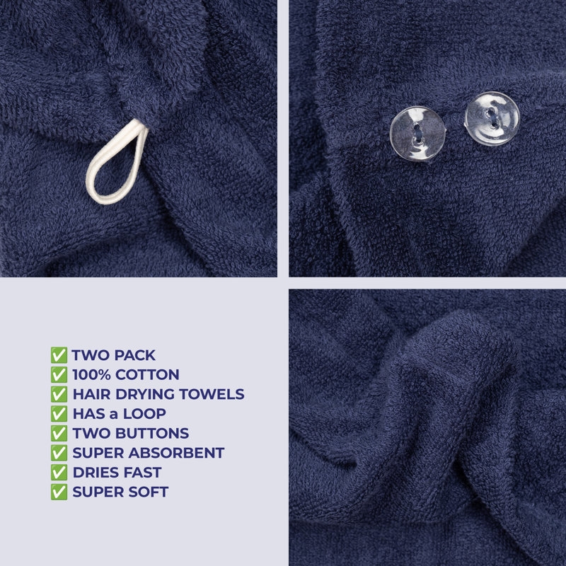 Serviettes 100% coton, longs poils bouclés, Marine