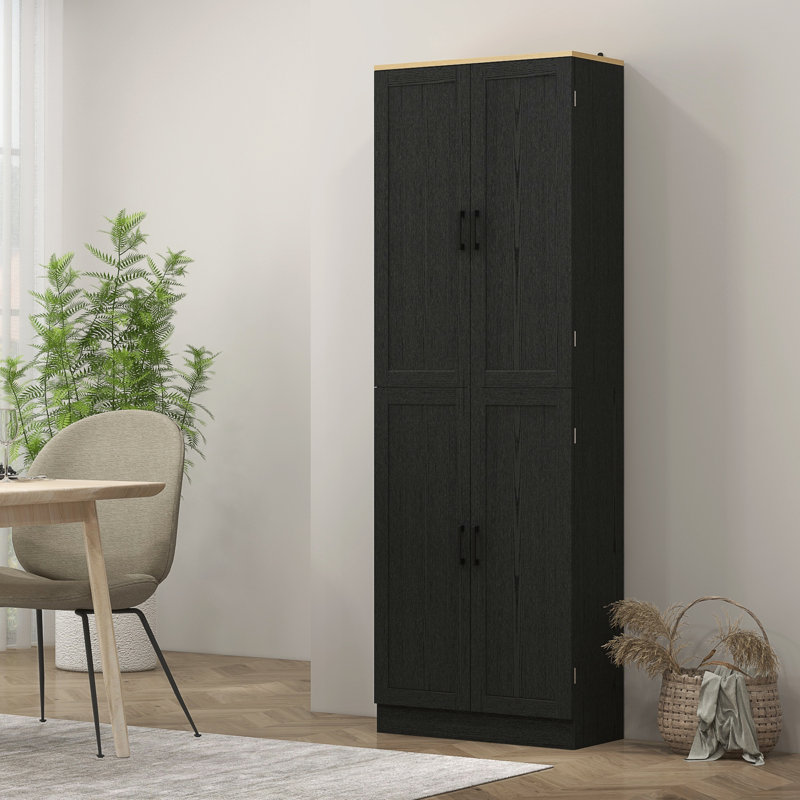 Freestanding Kitchen Pantry, 4-Door Kitchen Pantry Cabinet With Adjustable Shelves And Doors, Distressed Black, Black