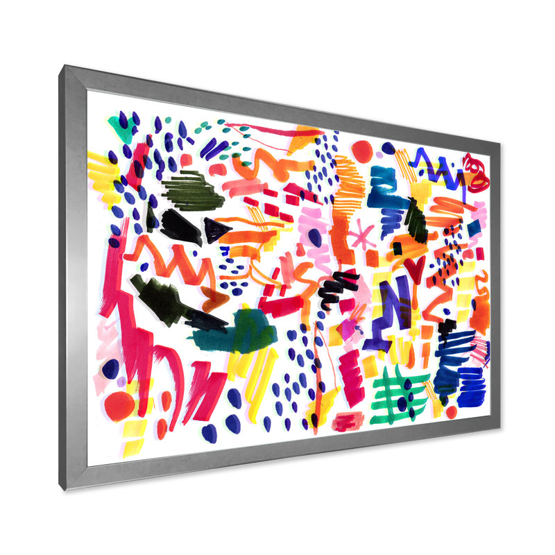 Motif moderne et multicolore futuriste - peinture sur toile, Cadre photo argenté, H 30 po x l 40 po x P 1,5 po