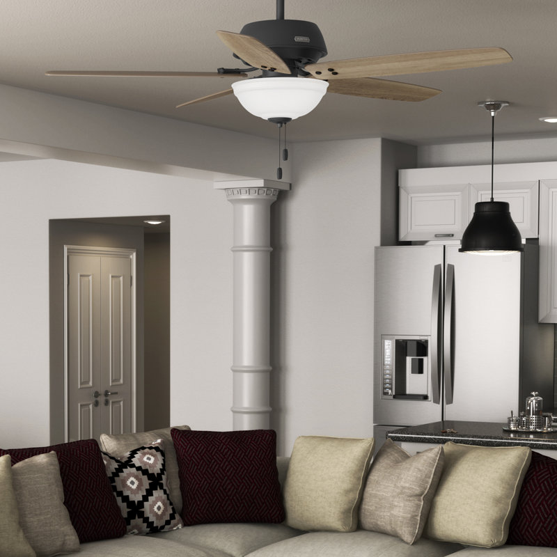 Reveille 60" 5 - Blade Ceiling Fan With Lights And Pull Chain, Matte Black