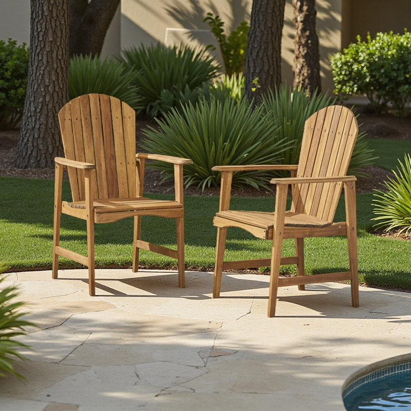 Outdoor Weather Resistant Acacia Wood Adirondack Dining Chairs (Set Of 2), Natural
