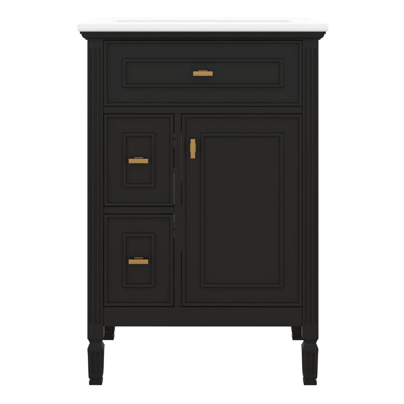 Ensemble de meuble-lavabo 24 po avec lavabo, armoire autoportante avec tiroir inclinable, 2 tiroirs, tablette réglable et support de rangement