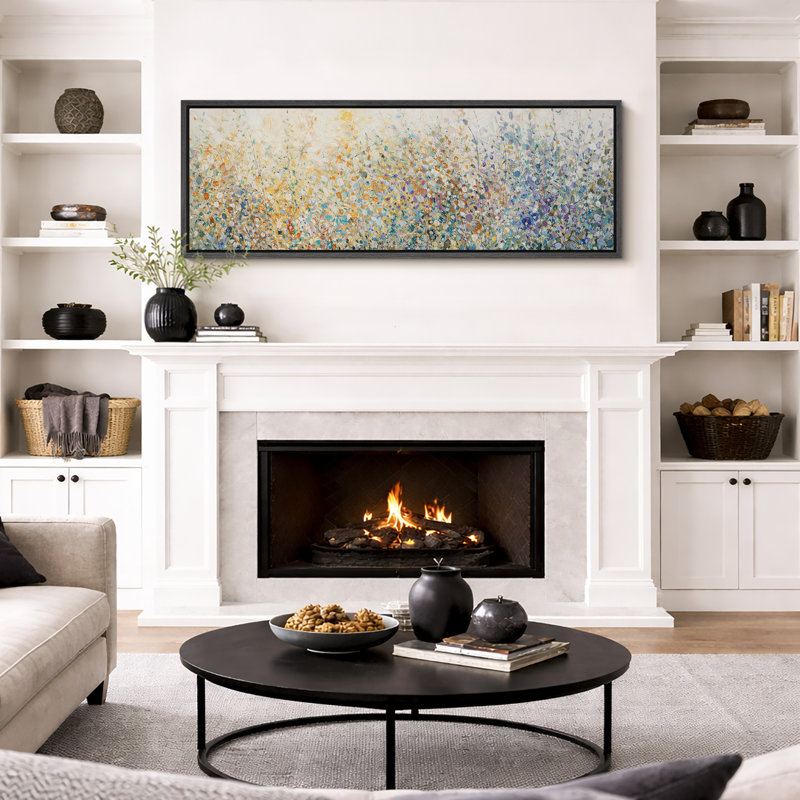 Soft Pastel Meadow Abstract Floral Landscape Living Room Wall Decor Extra Large Pictures Framed Canvas Print Wall Art