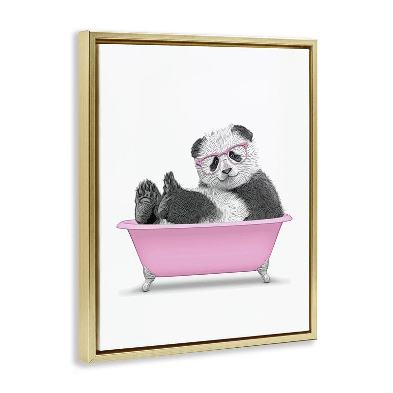  «Pink Hip Panda in Bath» par Annalisa Latella, H 21 po x l 17 po, Cadre flottant métallique doré
