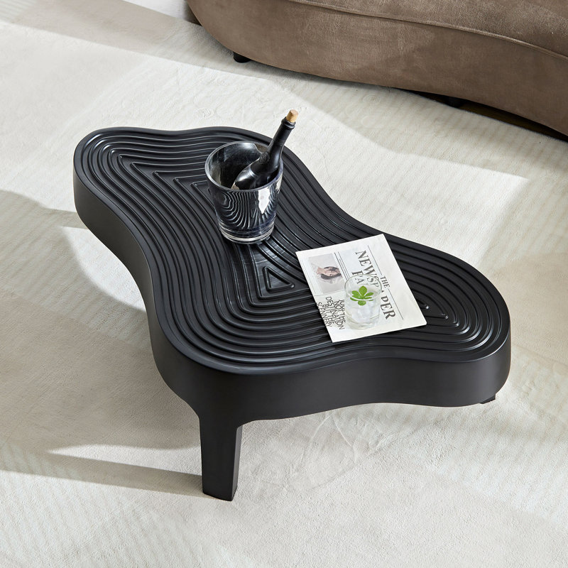 Table basse 47,24 po en fibre de verre pour salon, table à relief mat devant le canapé, table centrale irrégulière pour appartement, aucun assemblage nécessaire