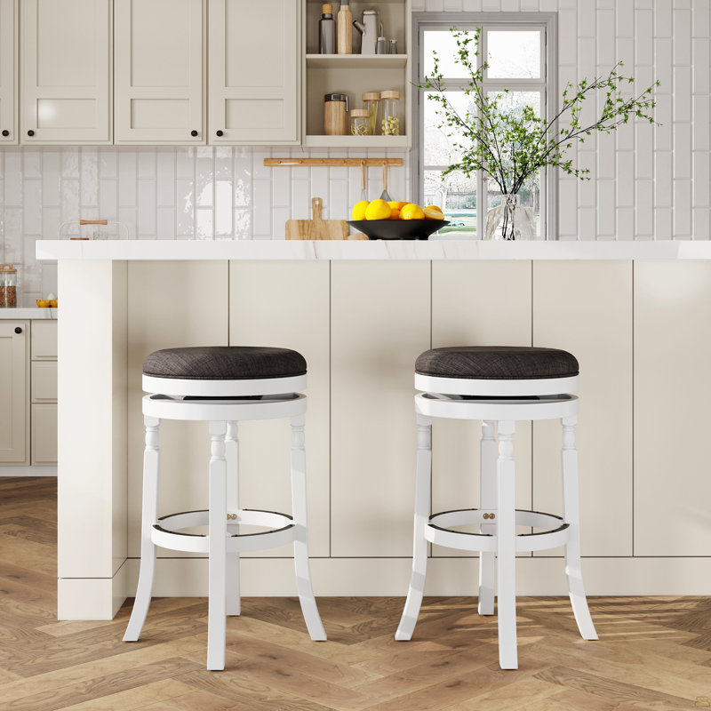 Tabouret 30 ", finition blanche, siège en tissu gris anthracite