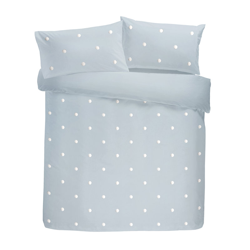 Dot Garden Duvet Cover Set, Single Duvet Cover + 1 Standard Pillowcase, Duck Egg/White Dots