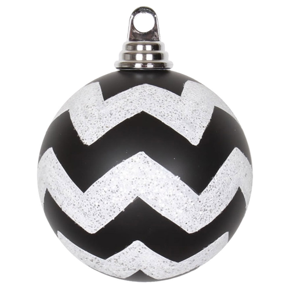 Chevron Shatterproof Christmas Ball Ornament, Black / White, 4.75" H x 4.75" W x 4.75" D