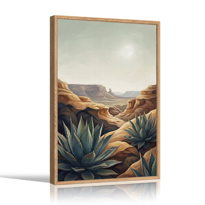 Blue Agave Plants in Moonlit Desert Canyon Canvas Wall Art