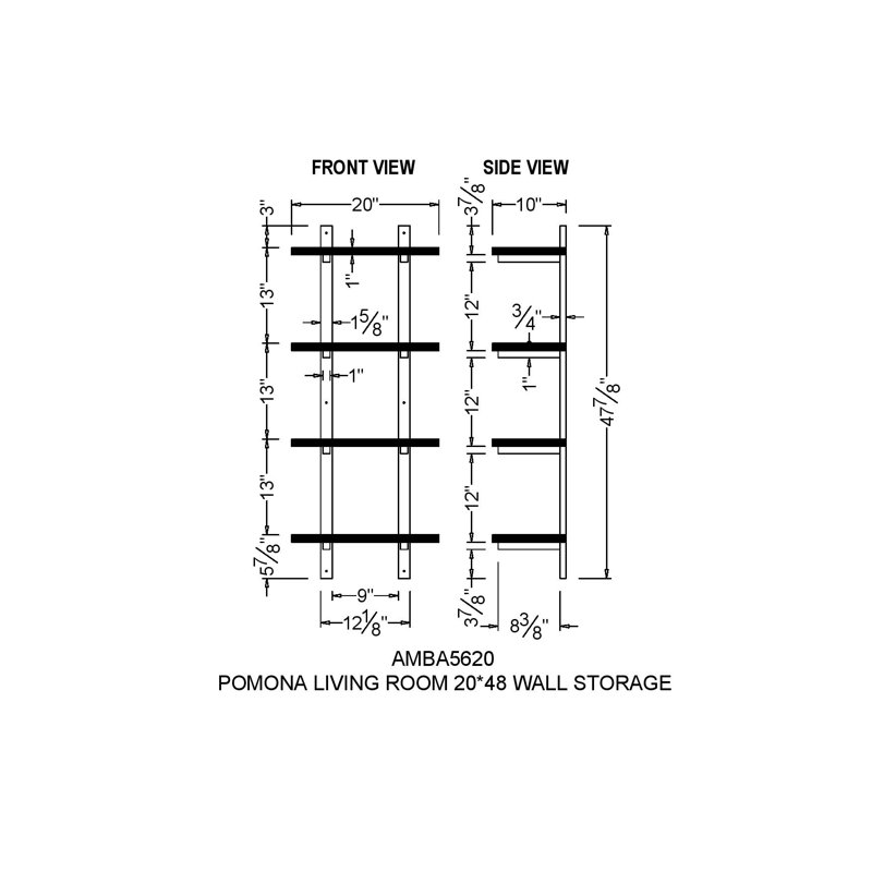 Rundell 20" Wide Rustic Industrial Solid Wood and Metal Frame Wall Mounted Tiered Shelf With Storage, 48" H x 20" W x 10" D