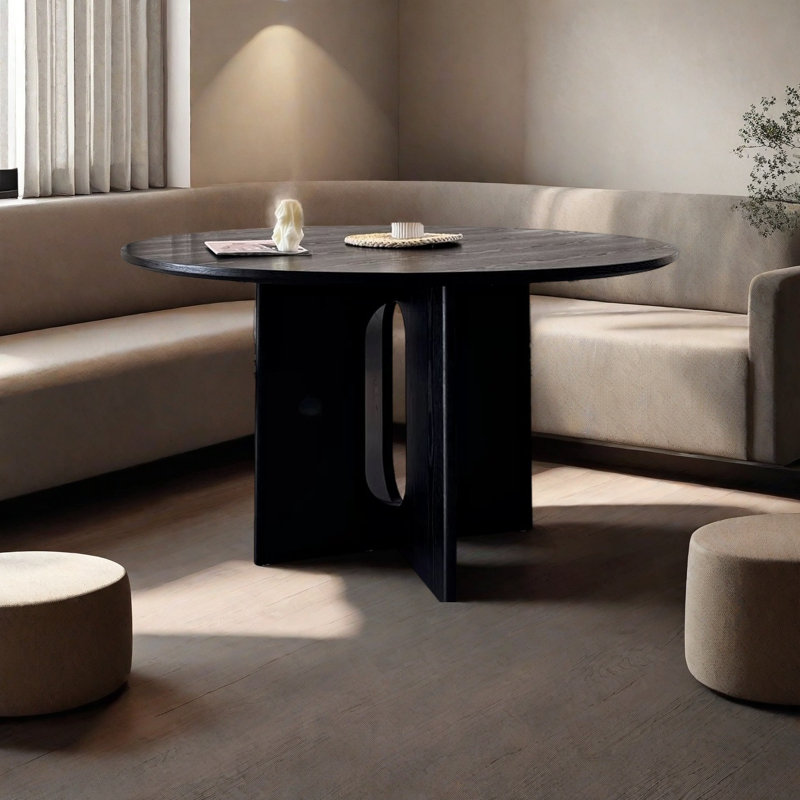 Black solid wood dining table and round table, 29.5"H x 55.1"L x 55.1"W