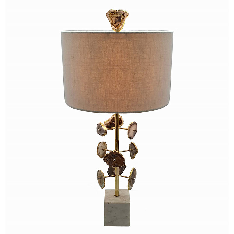 14x14x28" Brass & Agate Table Lamp With Shade