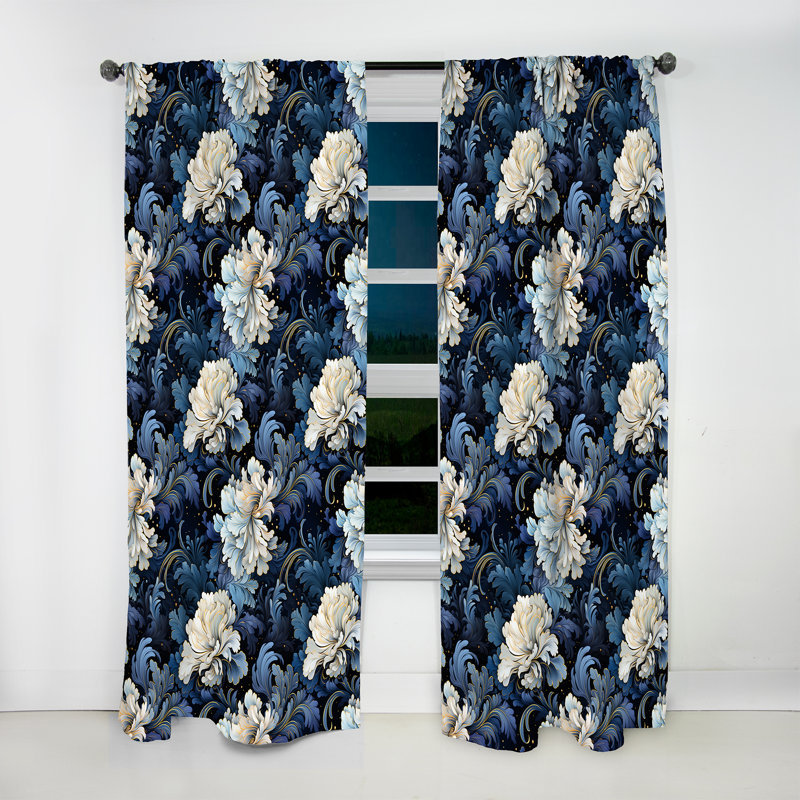 Astral Blue White Damask Radiance - Damask Curtain - Velvet Room Darkening - 1 Panel, 52" W x 90" L