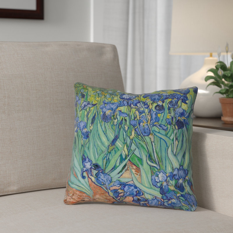Coussin Vincent Van Gogh, 14 po x 14 po, Bleu, Bourre en polyester
