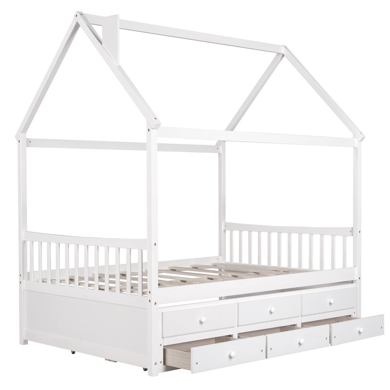 Lit en bois à 3 tiroirs avec lit gigogne Arhonda, Simple, Blanc