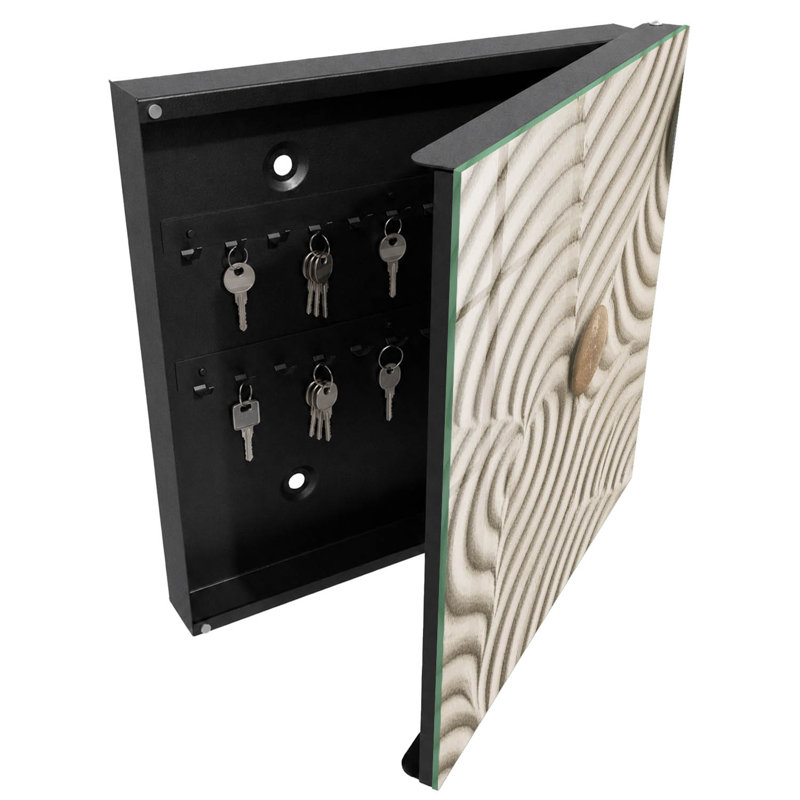 Wall mounted key box, Opens to the left, 30x30x5, Black, Delicate Foam and Stone Patterns, 
