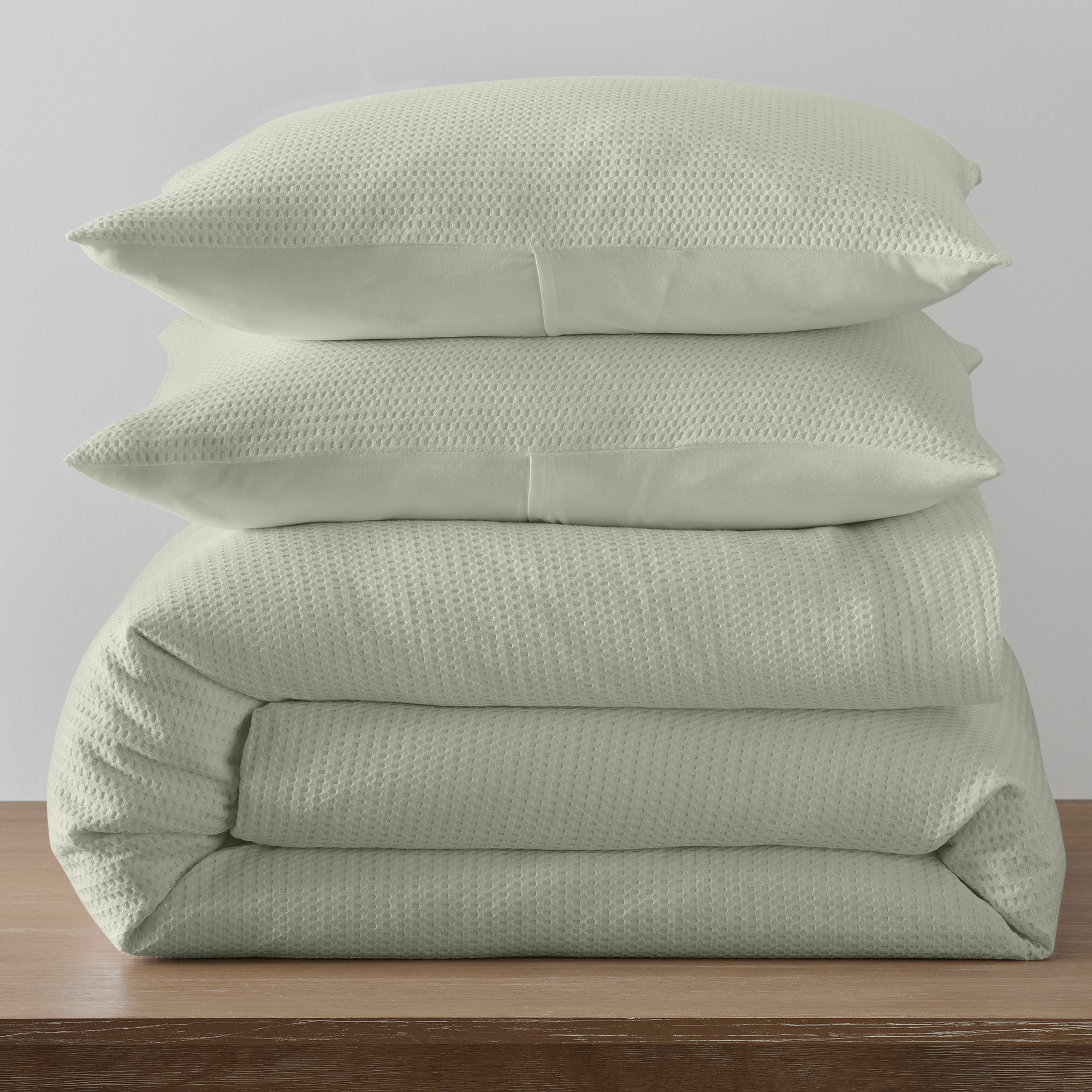 Felix Cotton Waffle Duvet Set, Full / Queen Duvet Cover + 2 Standard Pillowcases, Sage